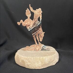 On Running Cowboy and Horse Sculpture - Brown and Black
